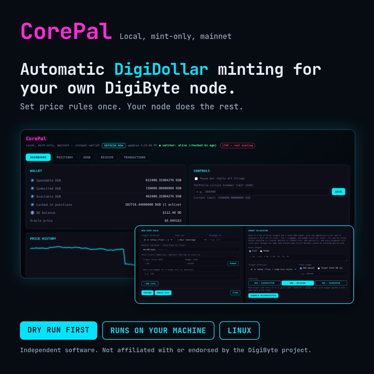 CorePal: automatic DigiDollar minting for your own DigiByte node (Linux)