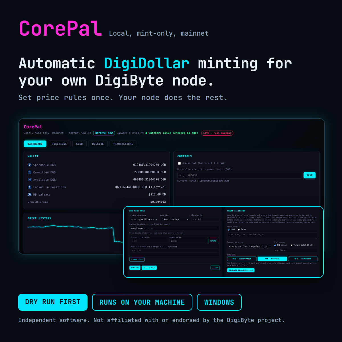CorePal for Windows: automatic DigiDollar minting for your own DigiByte node