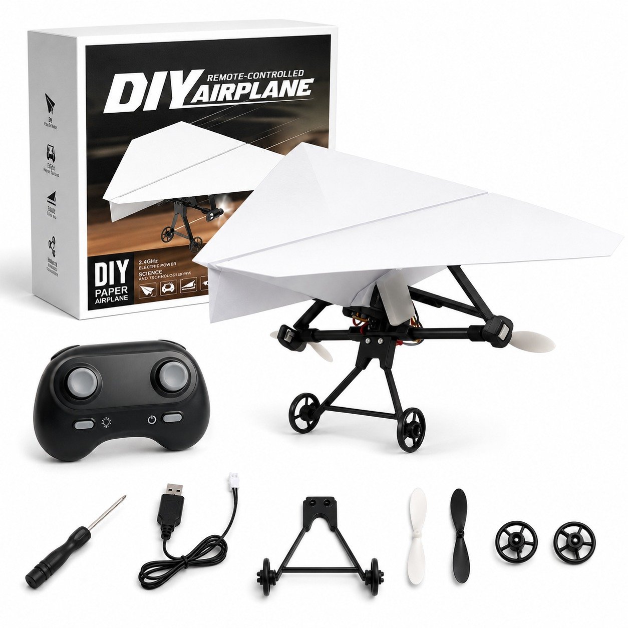 RC Paper Airplane Electric Power Kit, DIY 2.4G Remote Control STEM Flying Toy for Kids